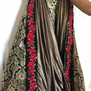 Indo western lehnga saree black and red lehnga